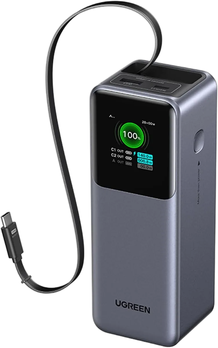 UGREEN PowerBank 2 ports - 20000mAh - 165W + Câble rétractable USB-C, vue 1