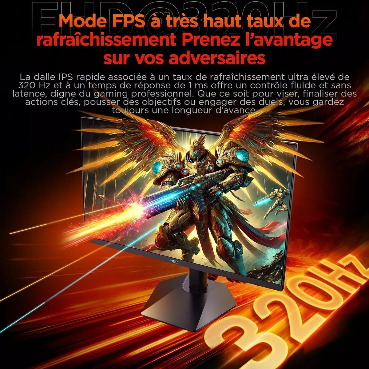 HKC G27H7P - 27" 4K 160Hz ou FHD 320Hz Fast-IPS 1ms Pivot FreeSync, vue 7