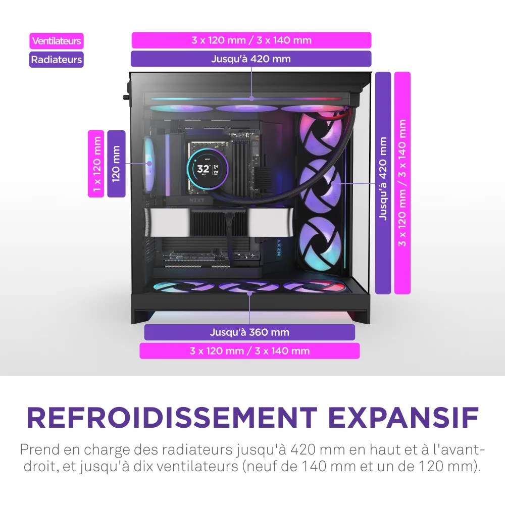 NZXT H9 Flow RGB Noir - MT/Sans Alim/E-ATX, vue 10