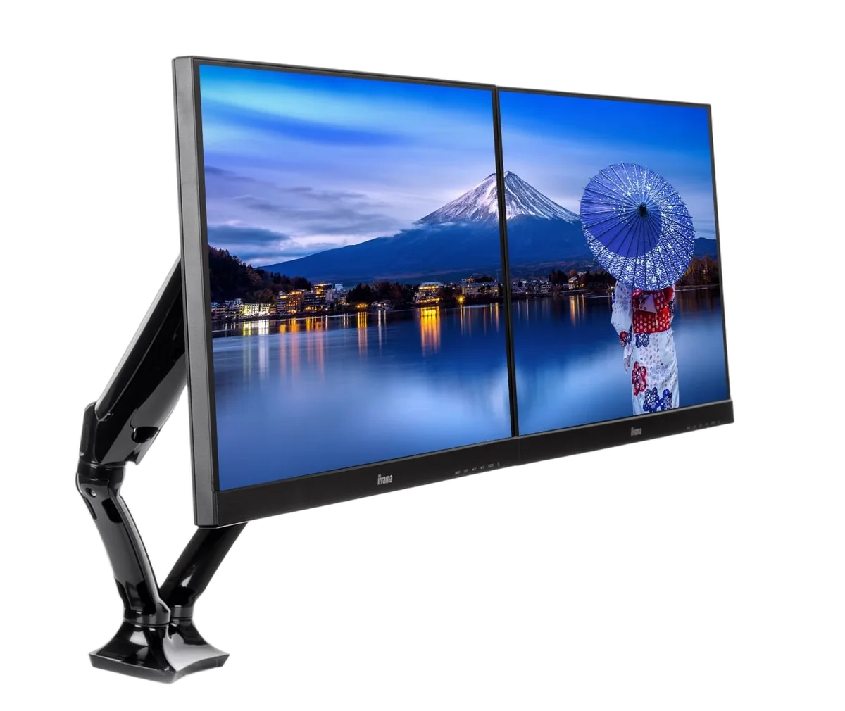 Iiyama 27" FHD 240Hz Fast-IPS G-Sync + 27" FHD 120Hz + Bras double, vue 4