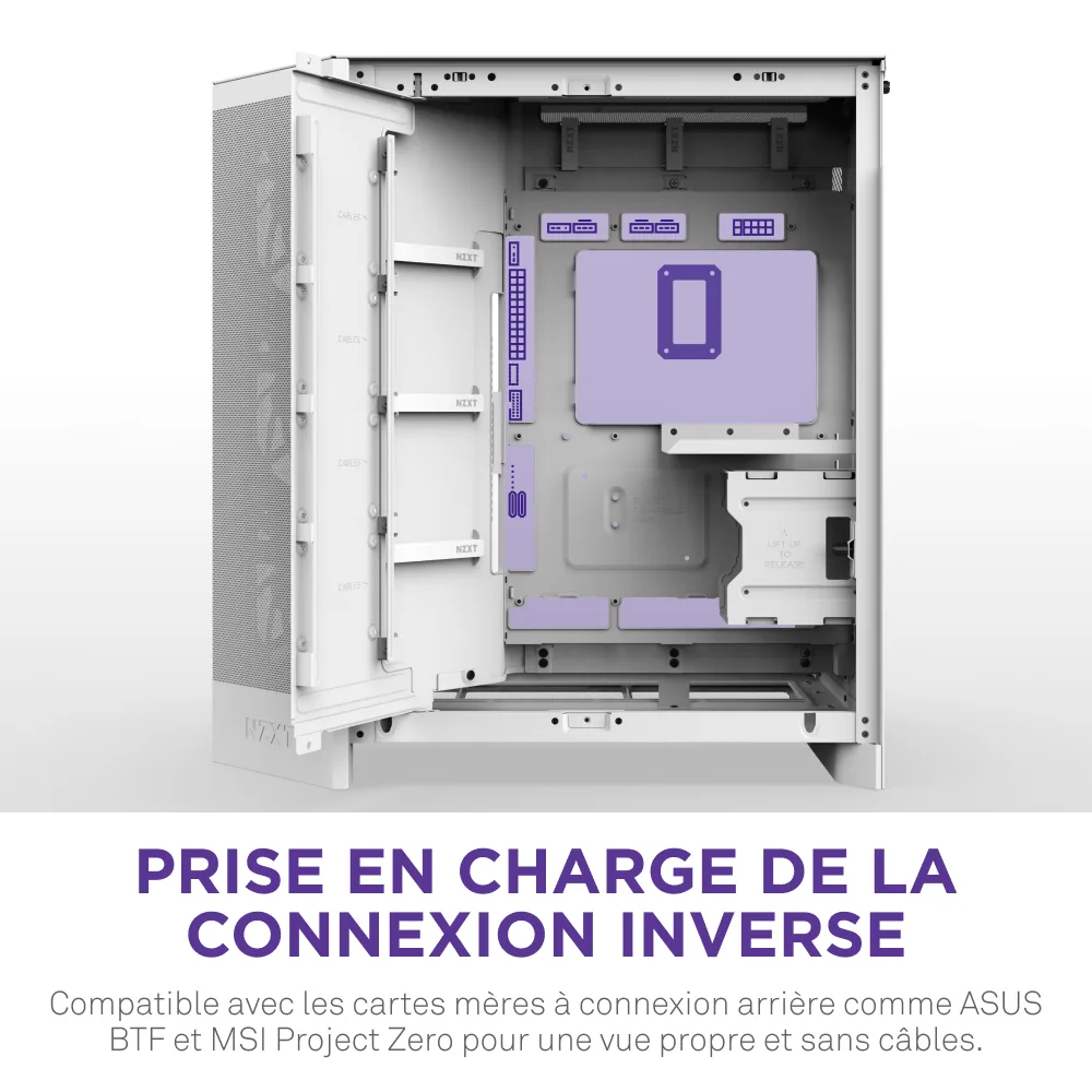 NZXT H9 Flow RGB+ Blanc - MT/Sans Alim/E-ATX, vue 11