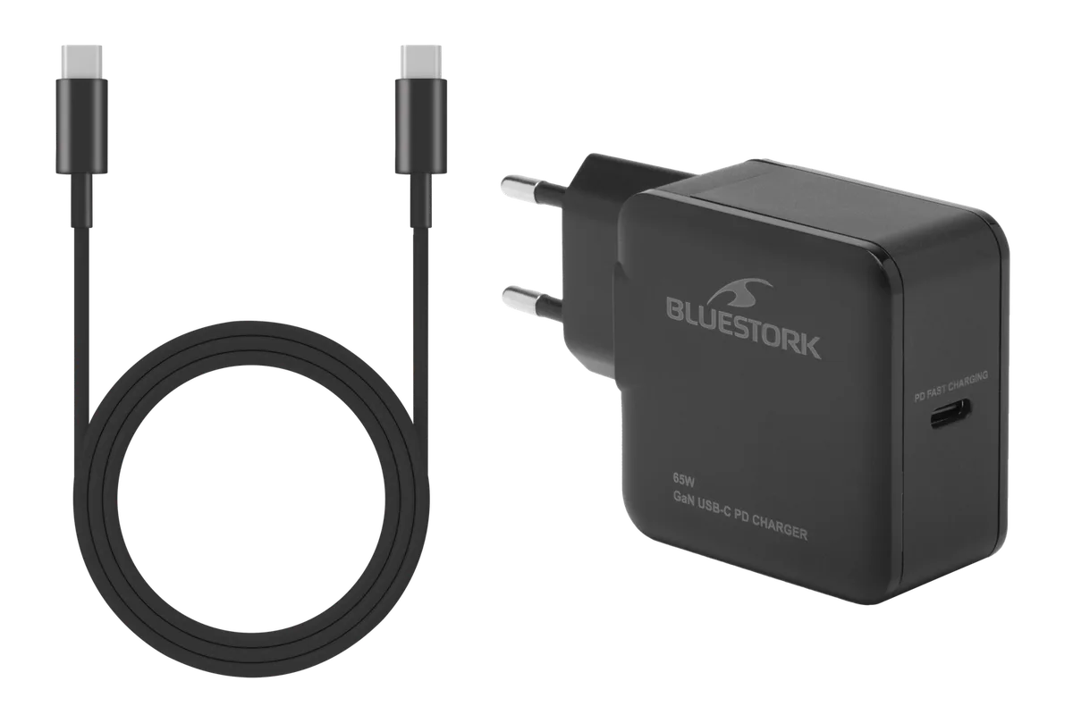 Bluestork Chargeur GaN 65W - USB-C + Câble USB-C 1.8m - Noir, vue 1