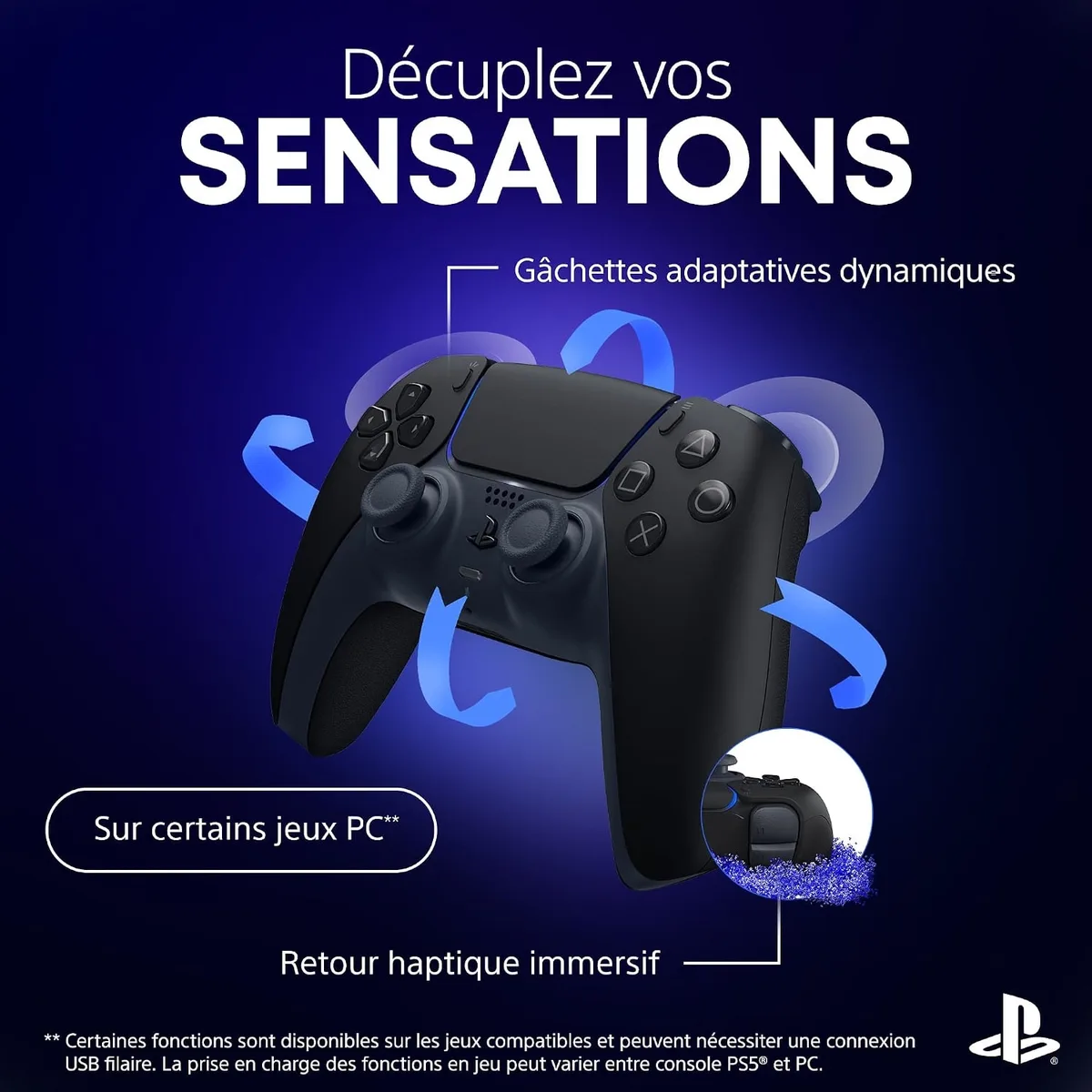 Sony Manette DualSense Midnight Black - PC/PS5/Mac/Mobile, vue 2