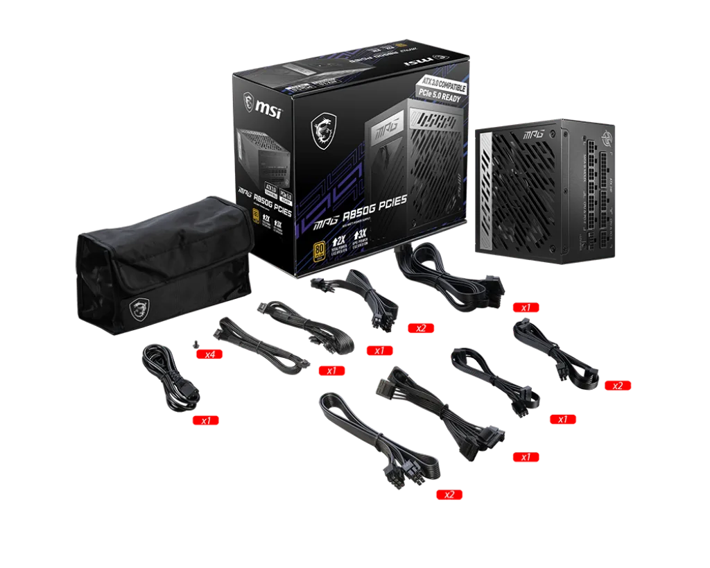 MSI ATX 850W - 80+ Gold - MPG A850GS PCIE5 Noir, vue 2