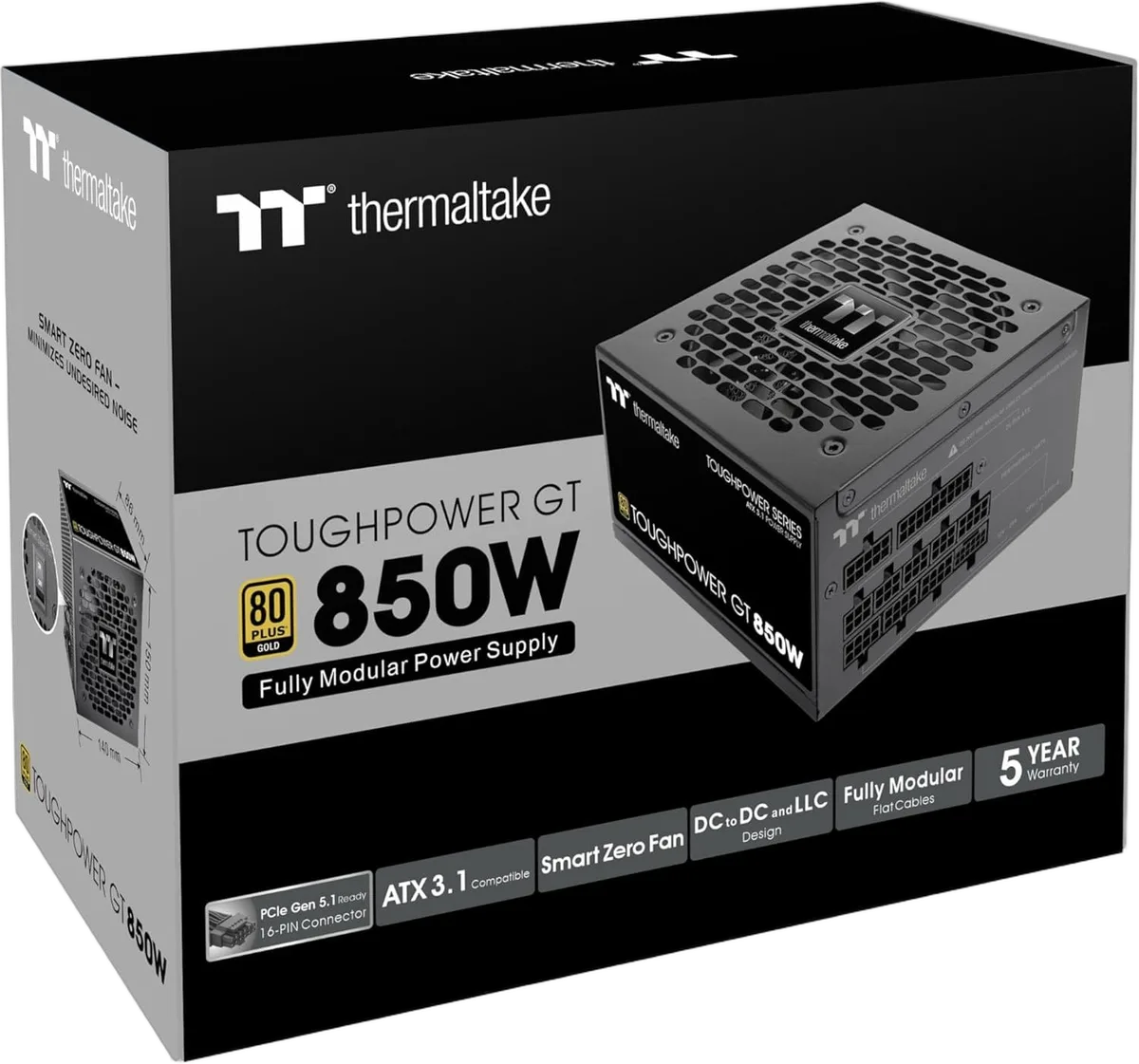 Thermaltake ATX 3.1 1000W - 80+ Gold - Toughpower GT FM - Noir, vue 6