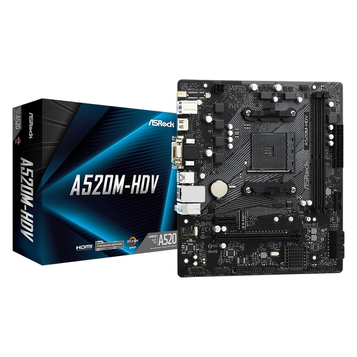 ASRock A520M-HDV - A520/AM4/mATX, vue 1