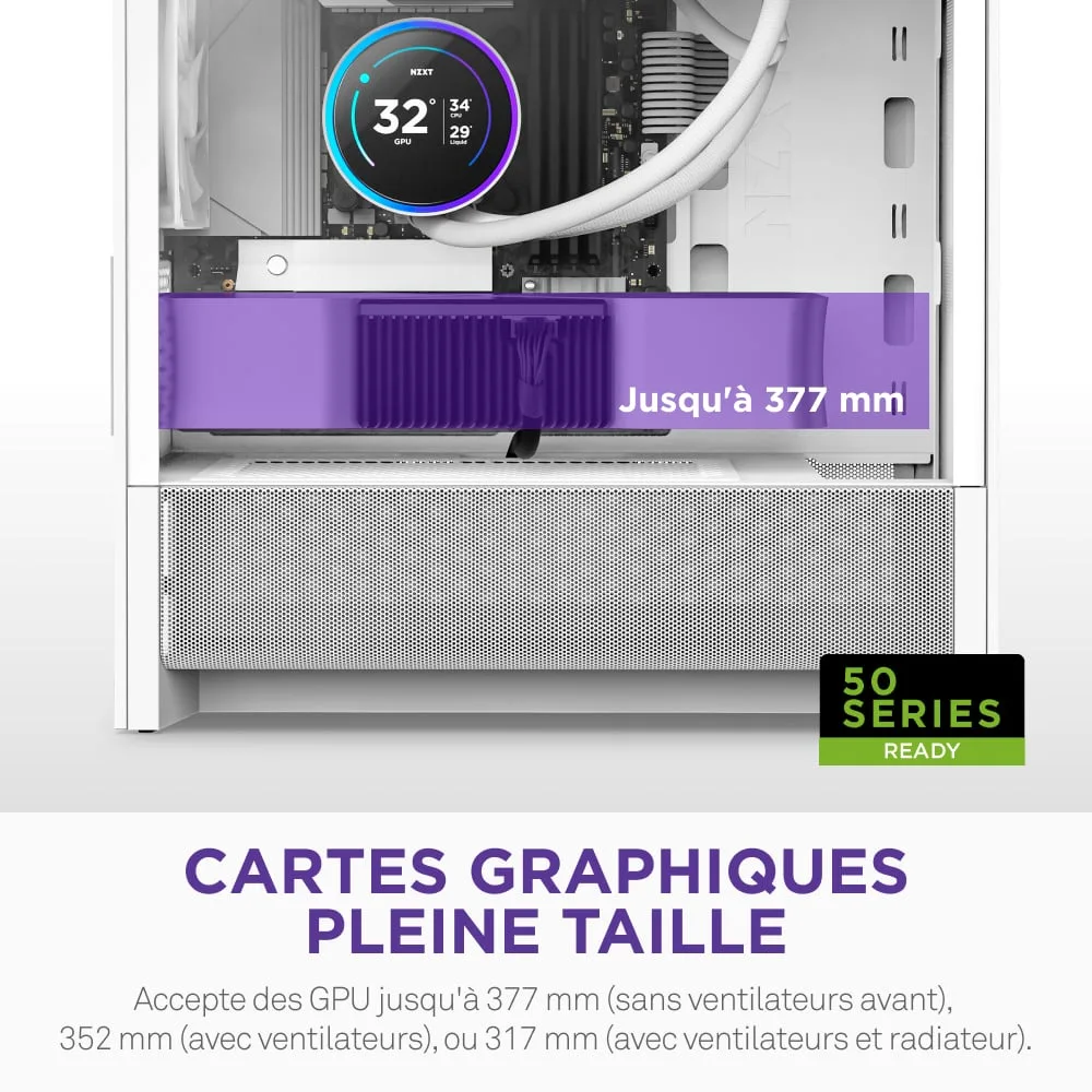 NZXT H3 Flow Blanc - MT/Sans Alim/mATX, vue 8