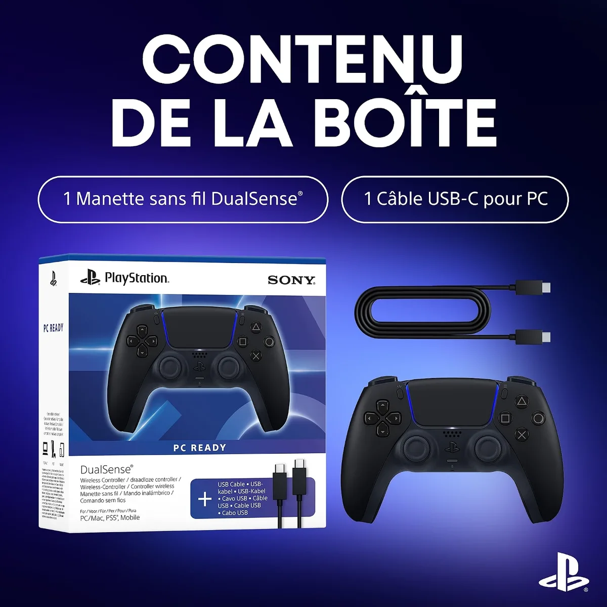 Sony Manette DualSense Midnight Black - PC/PS5/Mac/Mobile, vue 4