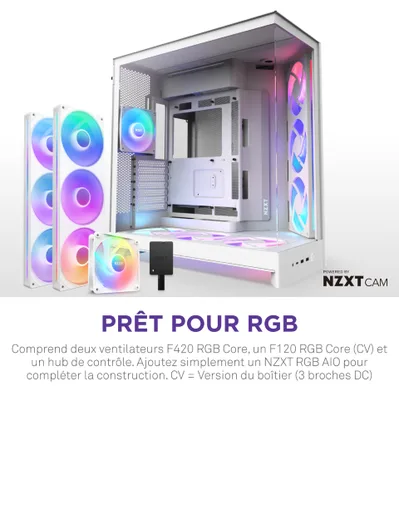 NZXT H9 Flow RGB+ Blanc - MT/Sans Alim/E-ATX, vue 6