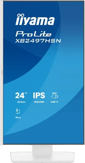 Iiyama ProLite XB2497HSN-W1 - 24" FHD 100Hz IPS USB-C Dock RJ45 Pivot HP Blanc, vue 2