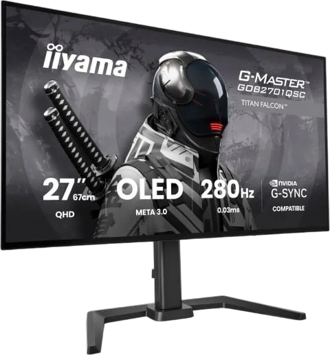 Iiyama G-Master GOB2701QSC-B1 - 27" Tandem WOLED QHD 280Hz USB-C 65W Pivot Compatible G-SYNC, vue 5