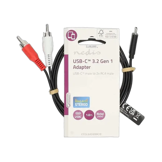 Nedis Câble USB-C vers 2xRCA mâle/mâle - 1m - Noir