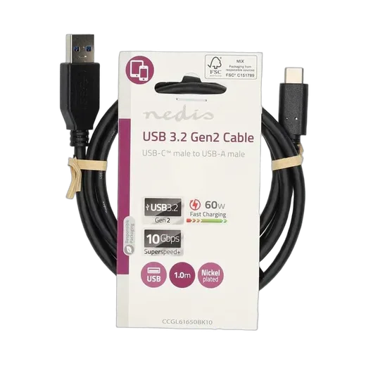 Nedis Câble USB-A vers USB-C mâle/mâle - 60W - 1m - Noir