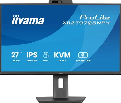 Iiyama Prolite XB2797QSNPH-B1 - 27" QHD 75Hz RJ45 Pivot Webcam USB-C DOCK 96W