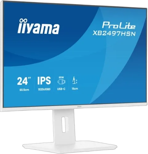 Iiyama ProLite XB2497HSN-W1 - 24" FHD 100Hz IPS USB-C Dock RJ45 Pivot HP Blanc, vue 3