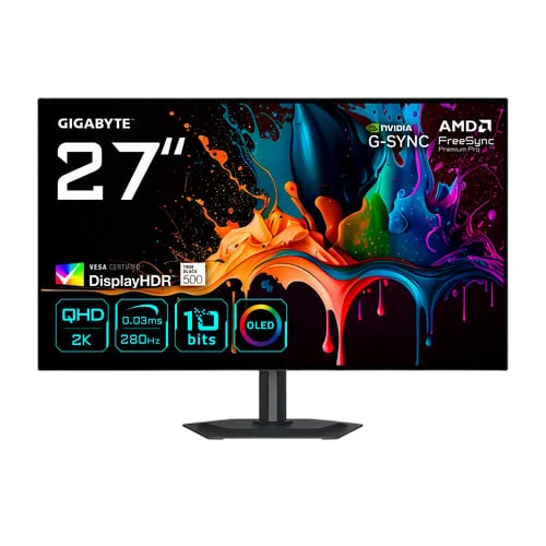 Gigabyte MO27Q28G - 27" WOLED QHD 280Hz Pivot HP USB-C Compatible G-Sync