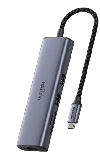 UGREEN Dock USB-C 7 en 1 - USB-C vers 2xUSB 3.0+HDMI+RJ45+USB-C+SD+MicroSD - 4K 60Hz - 100W - 0,20m - Gris
