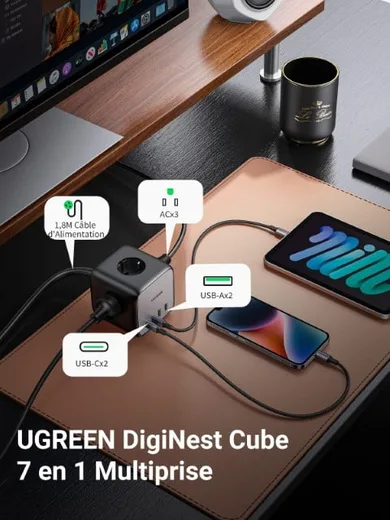 UGREEN Station de charge cube 7 ports - 65W - Noir/Gris, vue 2