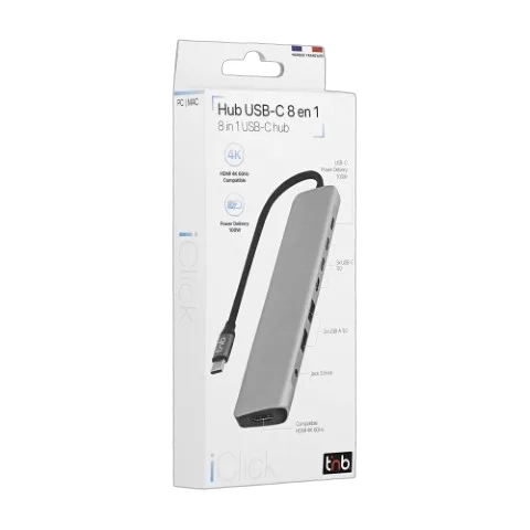 T'nB iClick Hub USB-C - 8 ports - Gris