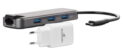 Bluestork Hub USB-C 6 ports + Chargeur USB-C GaN 20W