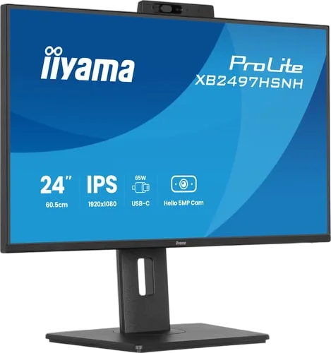 Iiyama Prolite XB2497HSNH-B1 - 23.8" FHD 100Hz RJ45 Pivot Webcam USB-C DOCK 65W, vue 3