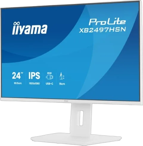 Iiyama ProLite XB2497HSN-W1 - 24" FHD 100Hz IPS USB-C Dock RJ45 Pivot HP Blanc, vue 4
