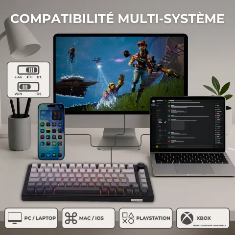 The G-LAB Keyz Elite 300 GRG 75% - Mécanique - Sans-Fil - RGB - Gris, vue 8