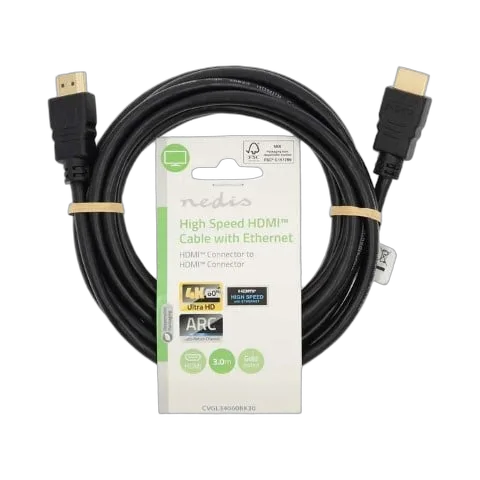Nedis Câble HDMI HighSpeed + Ethernet mâle/mâle - 3m - Noir