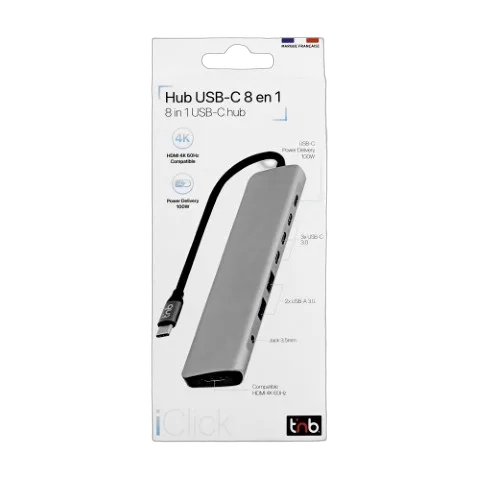T'nB iClick Hub USB-C - 8 ports - Gris