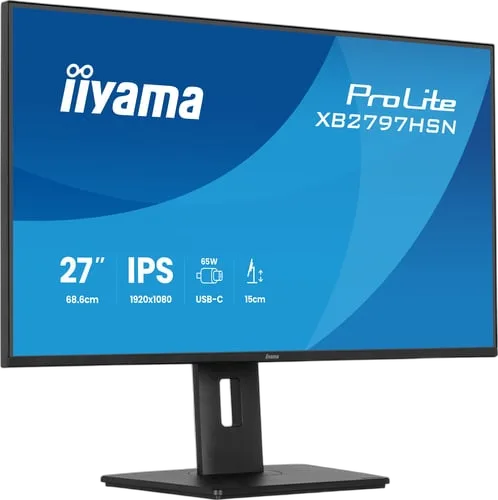Iiyama Prolite XB2797HSN-B1 - 27" QHD 75Hz IPS 1ms Pivot USB-C 65W, vue 3