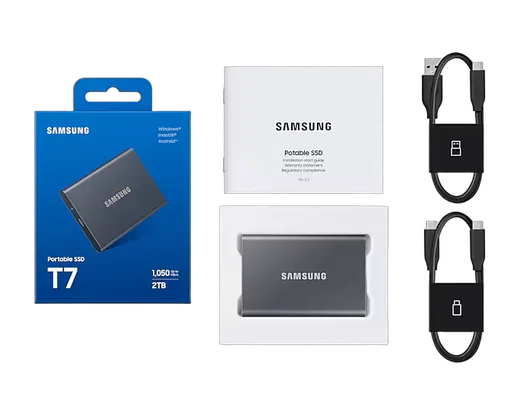 Samsung T7 USB 3.2 2 To Gris, vue 3