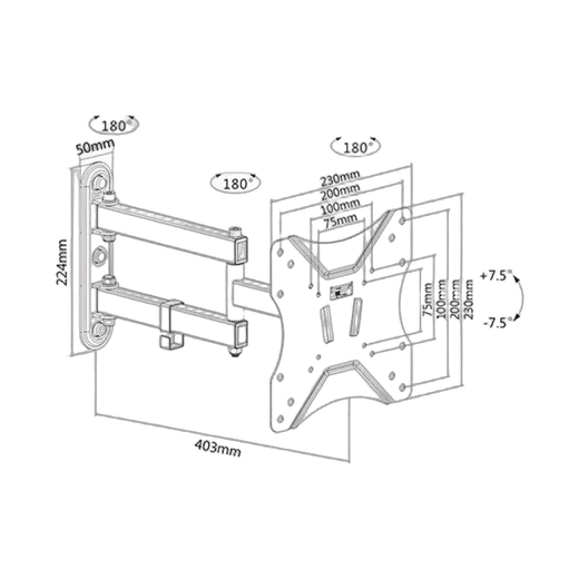 Kimex International Support mural articulé 3 axes pour écran 23"-42" double bras, vue 2