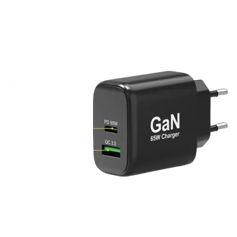 Port Chargeur mural GaN 65W - USB-C/USB-A - Noir