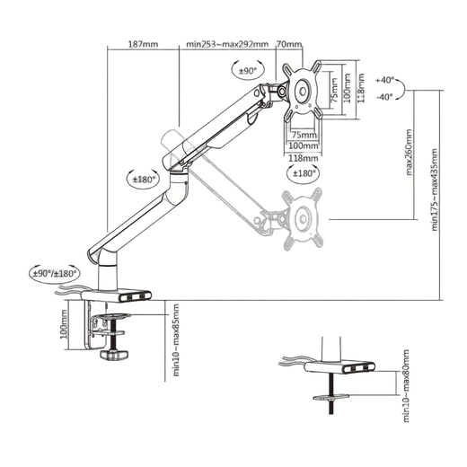 Kimex International Support de bureau Full Motion écran 17"- 32" Blanc VESA Max 100x100 Charge Max 9Kg