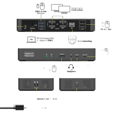 Port Station d'accueil 4K USB-C - 11 ports - 96W, vue 3